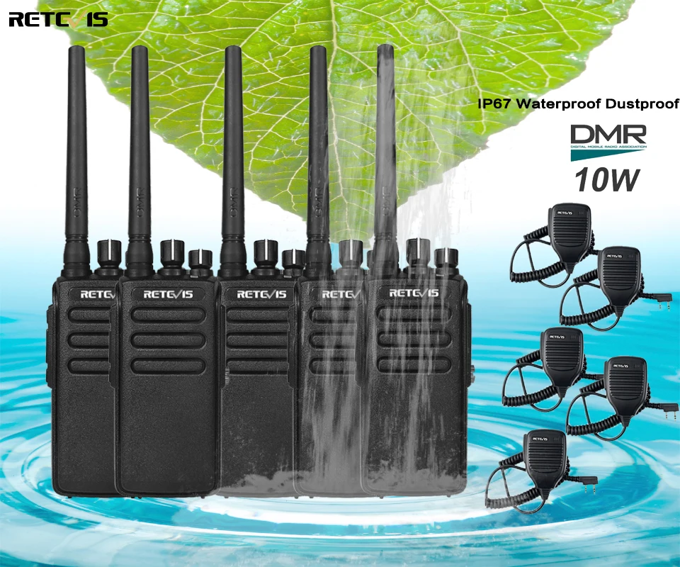 5 шт. DMR RETEVIS RT81 10 Вт IP67 Пылезащитная Водонепроницаемая рация 32CH UHF шифрование Профессиональное двухстороннее радио+ 5 шт микрофон