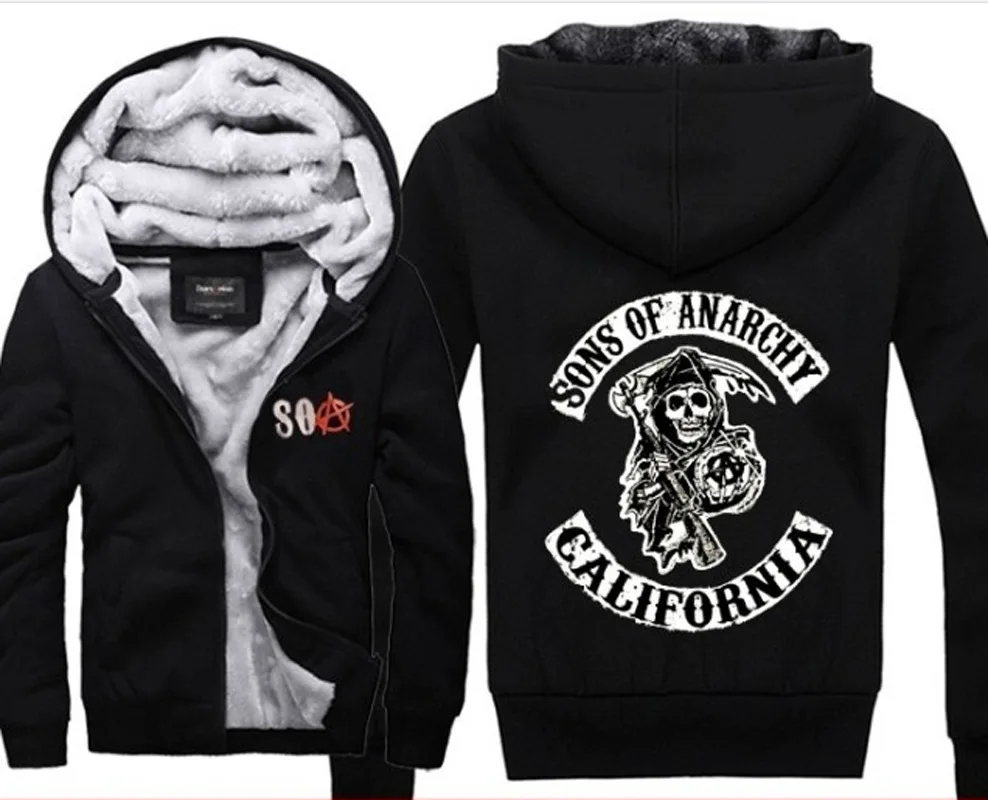 

Sons of Anarchy chaos fleece cotton coats Liberalism Jax teller winter zipper Print Mens Hoodies Jacket MC Thicken Sweaterwear