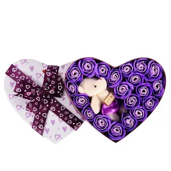 

20pcs/Box Soap Flower Gift Box with Small Bear Doll Creative Soap Bath Body Petal Perfumed Soaps Valentine Day Wedding Gift
