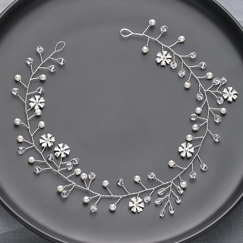 Silver Color Fashion Pearl Hair Bands Vines Handmade Copper Crystal Headbands For Wedding Hair Accessories Women Jewelry
