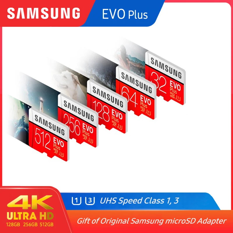 100% Оригинал SAMSUNG micro sd 128 ГБ EVO Plus класс 10 U1 32 Гб 64 U3 256 516 карта памяти MicroSD для