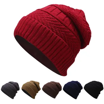 

Winter Hat Men Women Winter Plus Velvet Thick Warm Knit Cap Solid Color Pile Cap Casual Earmuffs Hat Gorros Hombre Invierno