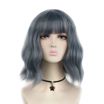 

LiangMo Short Wavy BOB Wigs for Women Synthetic Hair Grey Mixed Color Wigs with Bangs Heat Resistant Christmas Cosplay Wig
