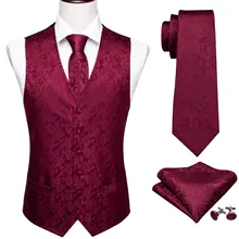 Mens Silk Vest Classic Party Wedding Red Paisley Solid Floral Jacquard Waistcoat Vest Pocket Square Tie Slim Suit Set Barry.Wang Mens Silk Vest Classic Party Wedding Red Paisley Solid Floral Jacquard Waistcoat Vest Pocket Square Tie Slim Suit Set Barry.Wang
