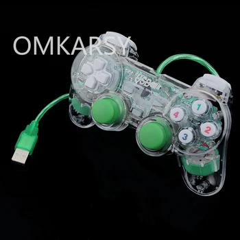 

3 Colors Transparent LED Wired USB Gamepad Double Vibration Joystick Game Controller Joypad For PC Laptop For Win7/10/XP Clear