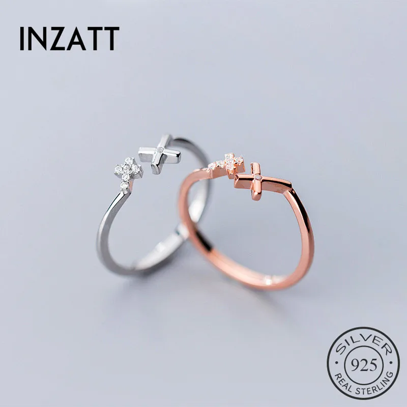 INZATT Настоящее серебро 925 проба циркон крест геометрическое кольцо для женщин вечерние милые ювелирные изделия минималистичные аксессуары подарок