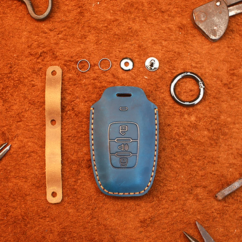 Leather car key case for Kia k3k4k5kx3kx5 new smart crazy horse Key Fob Cover  Beautiful  chain,