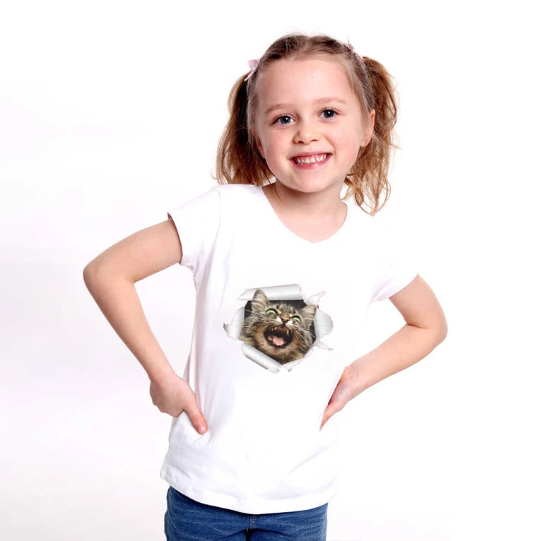 Новинка года, Детская футболка для девочек с 3d принтом кота Camisetas, милые футболки для мальчиков с 3d рисунком кота, одежда футболки для малышей - Цвет: kids tshirt 1