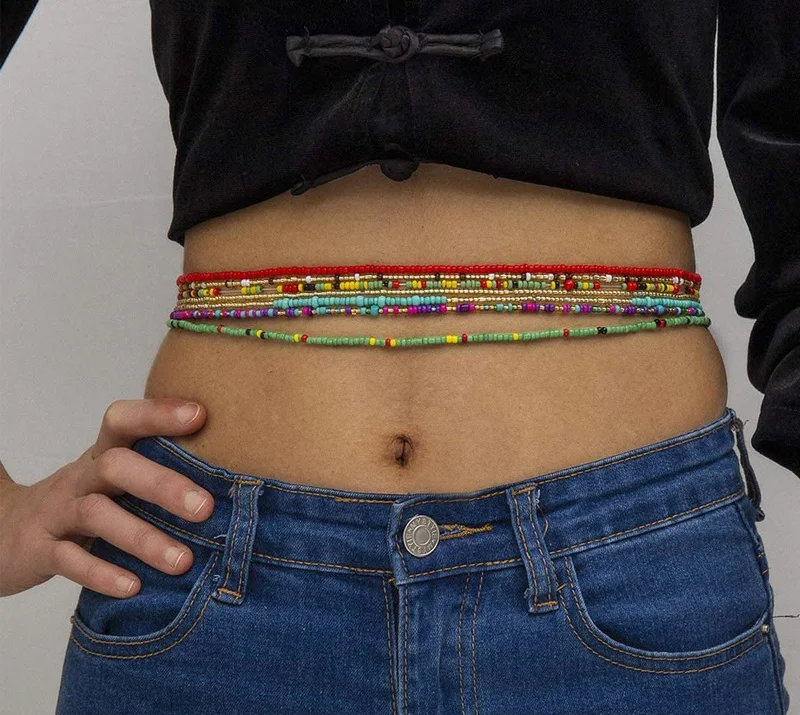 1pc Elastic Waist Bead Chains Summer Body Chains Colorful Belly Beads African Bikini Jewelry Chains for Women and Girls