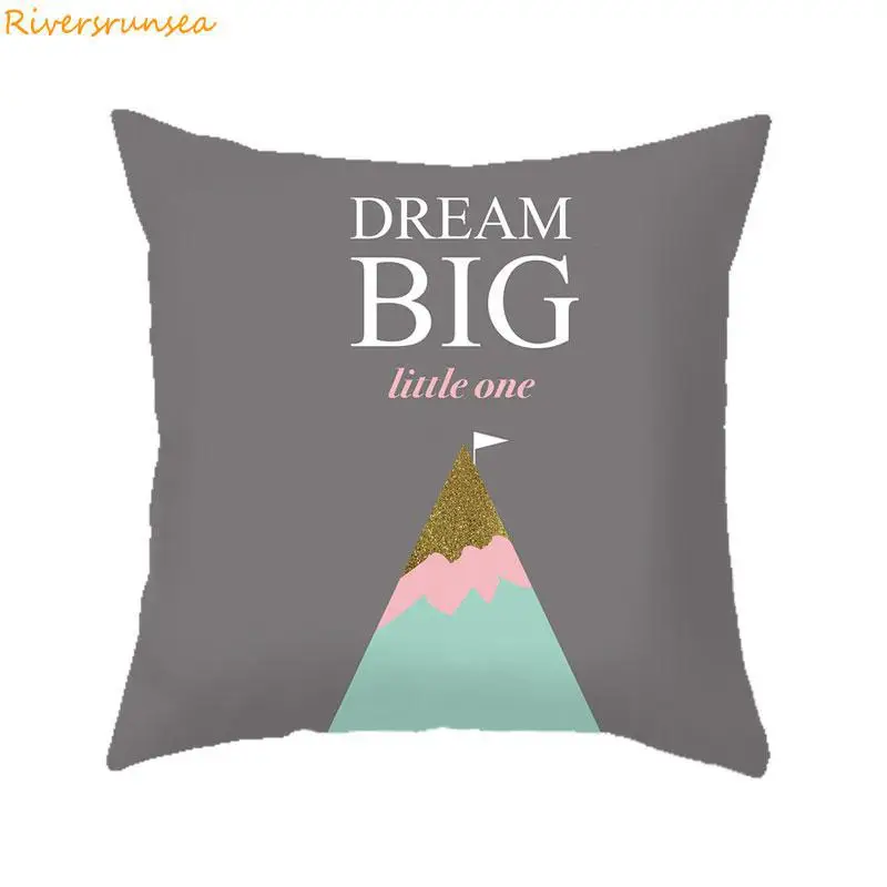 Kawaii Bear Rabbit Decorative Cushion Covers Cartoon Mountain Print Nordic Pillow Case Cute Cloud Raindrop Moon Star For Kids