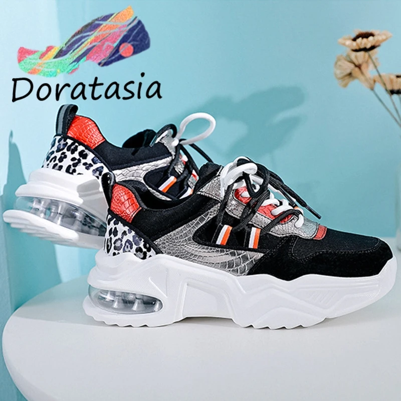 

DORATASIA INS Hot Sale Girl Cool Split Leather Platform Sneakers Fashion Leopard Patchwork Sneakers Women Casual Shoes Woman