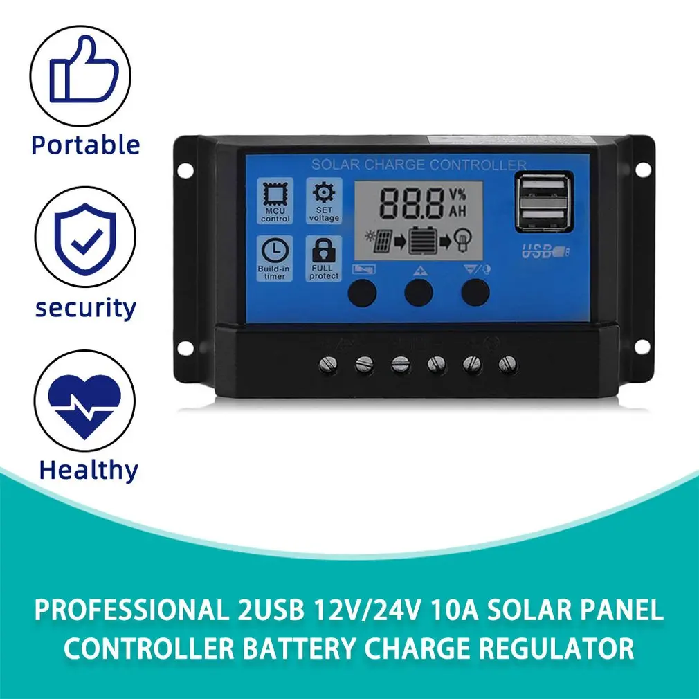 

New Hot Professional Dual USB 12V/24V 10A Solar Panel Controller Battery Charge Regulator LCD Display Regulator Solar Controller