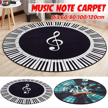 

New Carpet Music Symbol Piano Keys Black White Round Carpet Anti Slip Rugs Home Bedroom Foot Pads Floor Decoration 4 sizes
