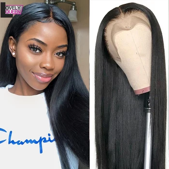

LOVELY QUEEN Straight Wigs T Part Wig Peruvian Remy Human Hair 8-28Inch 150 Density 13*1 Hairline Lace Part Wig For Black Women