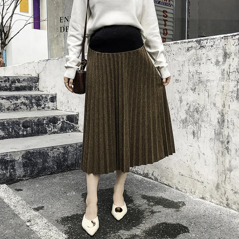 High Waist Pleated Skirt Maternity Clothes For Pregnant Women Autumn Winter Skirt Bottoming Abdominal Skirts Pregnancy Clothing