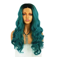 RONGDUOYI темно-зеленый синтетический парик на кружеве для женщин со средней частью Омбре зеленый черный корни длинные натуральные волны парик косплей