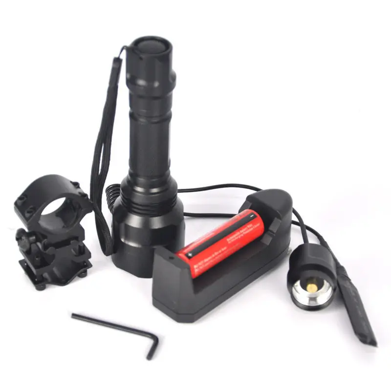 

C8T6 Power Torch Guide Rail Clamping Device Riding Rechargeable LED T6 Tactical Flashlight-by-Wire Set L2 Flashlight