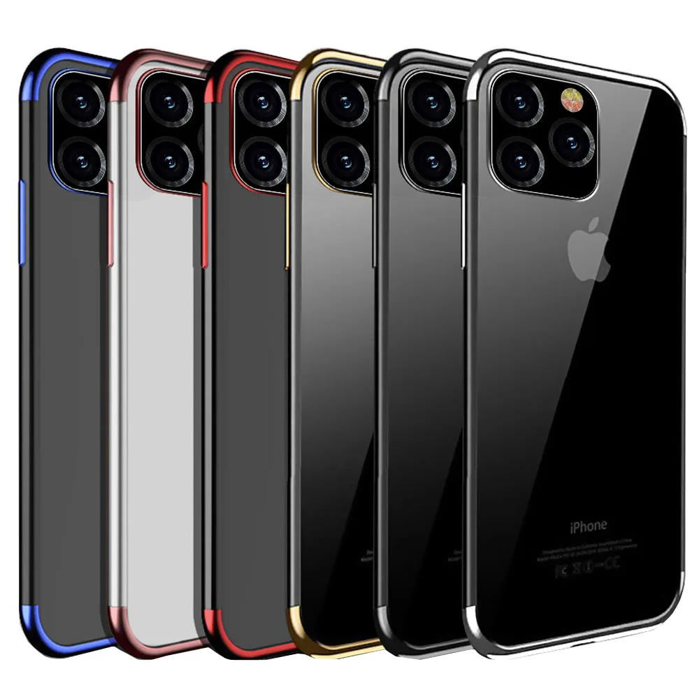 

Silicone Clear Case for iPhone11 Pro max case Plus TPU Soft Plating Frame Transparent Back Cover for iPhone7 8 Plus XS Max XR