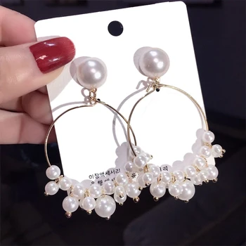 

Classic Simulated-pearl Water Drop Women Earrings Personality Exaggeration Circle Pearl Earrings For Women Drops Earrings