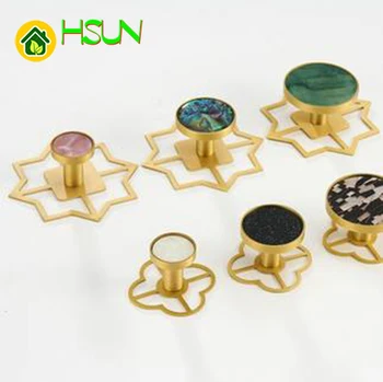 

Brass shell knob with flower base light luxury Nordic wardrobe cabinet drawer rural furniture white gold handle pure copper