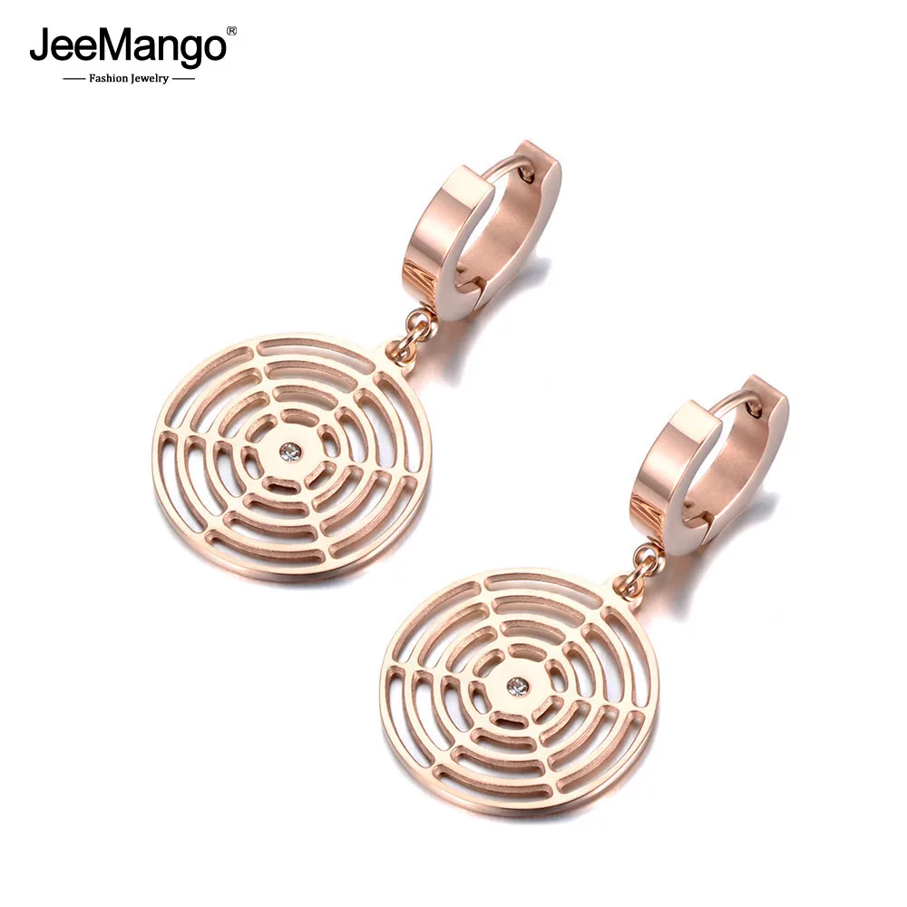 JeeMango модные серьги-кольца из нержавеющей стали CZ Spider для женщин Девушка розовое золото серьги ювелирные изделия для юбилея подарок JE19073