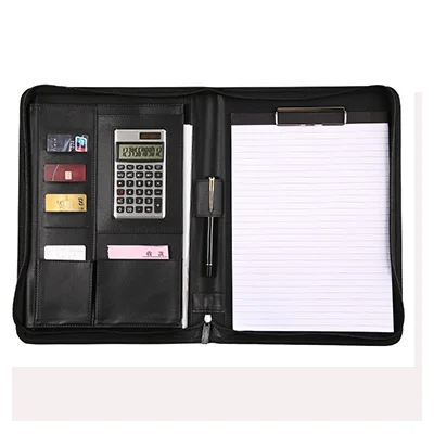 A4 высокое качество креативная деловой ежедневник Тетрадь с 12-разрядный калькулятор для офиса с отрывными листами толстые многофункциональная сумка для путешествий на молнии - Color: A4 Black2
