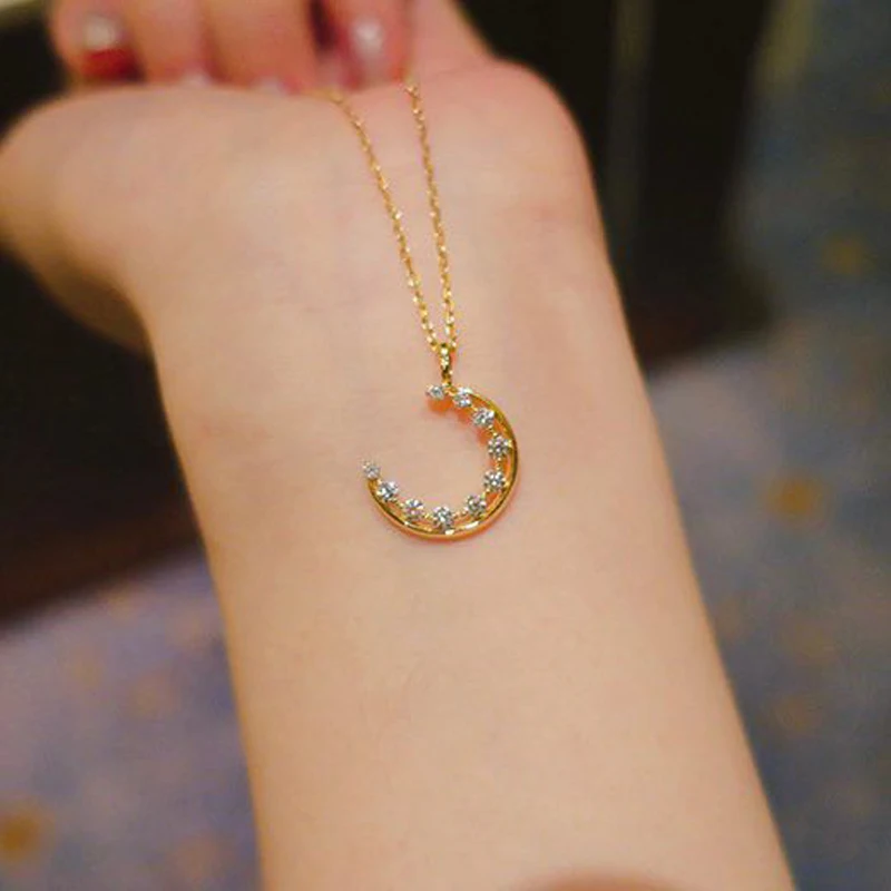 

Original Design S925 Sterling Silver Dawn Moon Pendant Necklace For Women 18k Gold Plated Unique Chain Female Chic Luxary Gifts