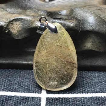 

Natural Gold Hair Rutilated Pendant For Woman Lady Love Gift 30x20x9mm Clear Crystal Gemstone Fashion Necklace Pendant AAAA