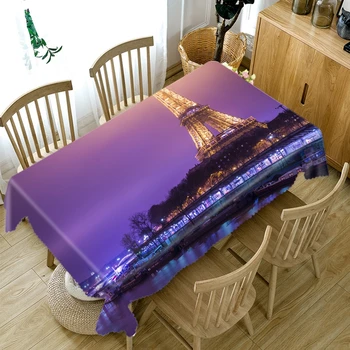 

Printed Tablecloth Eiffel Tower Night View Pattern Round Table cloth Thicken Waterproof Fabric Rectangular Table cover for Home