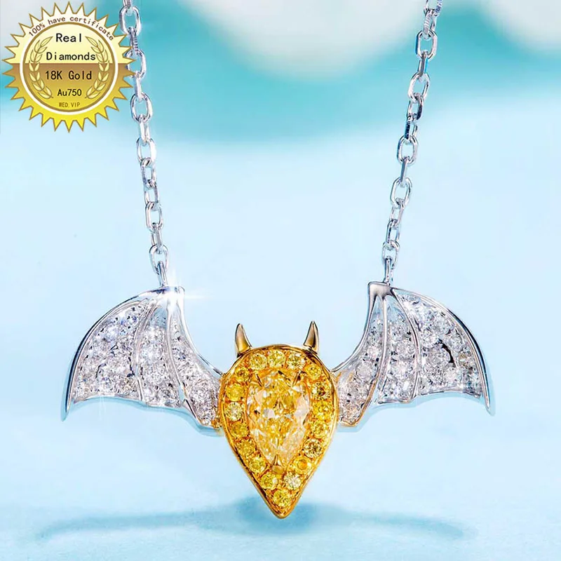 

18K gold necklace natural 0.15ct yellow diamond and 0.16ct white diamonds necklace