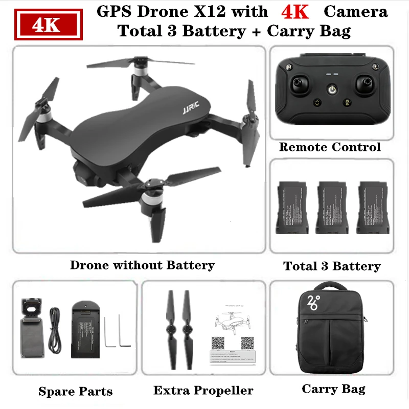 Радиоуправляемый gps дрон 4K JJRC X12 квадрокоптер дроны с 5G WiFi 4K HD камера оптический поток бесщеточный квадрокоптер 25 минут время полета дрон - Цвет: Black-4K-3