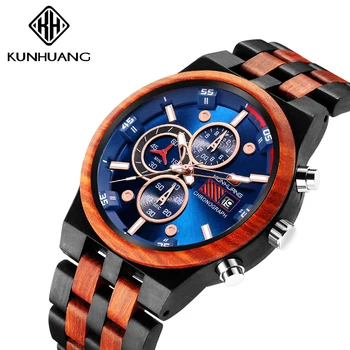 

Wooden Watch Men relogio masculino Wood Metal Strap Chronograph Date Quartz Watches Luxury Versatile Timepieces Clock B3589