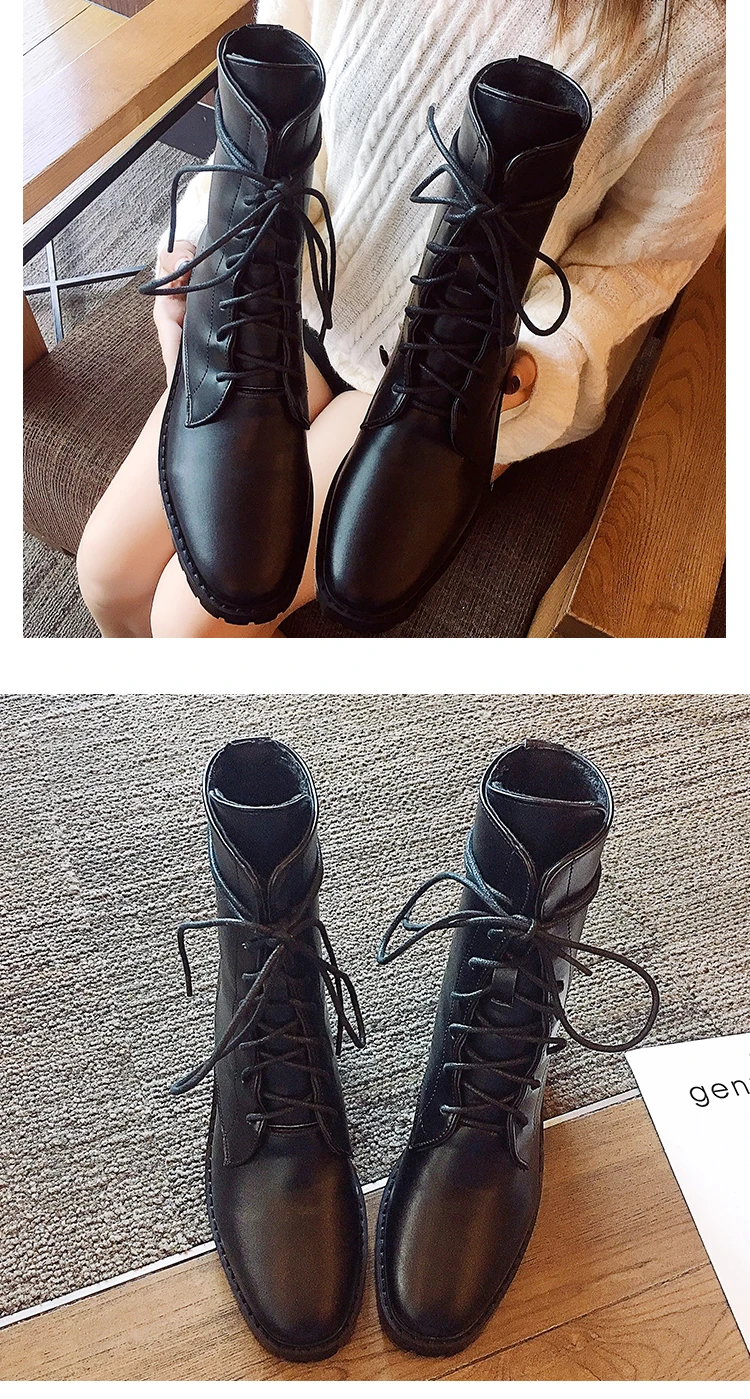Обувь на не сужающемся книзу массивном каблуке; женские ботинки до середины икры с круглым носком; женские ботинки года; женские ботинки со шнуровкой на низком каблуке; ботинки для верховой езды