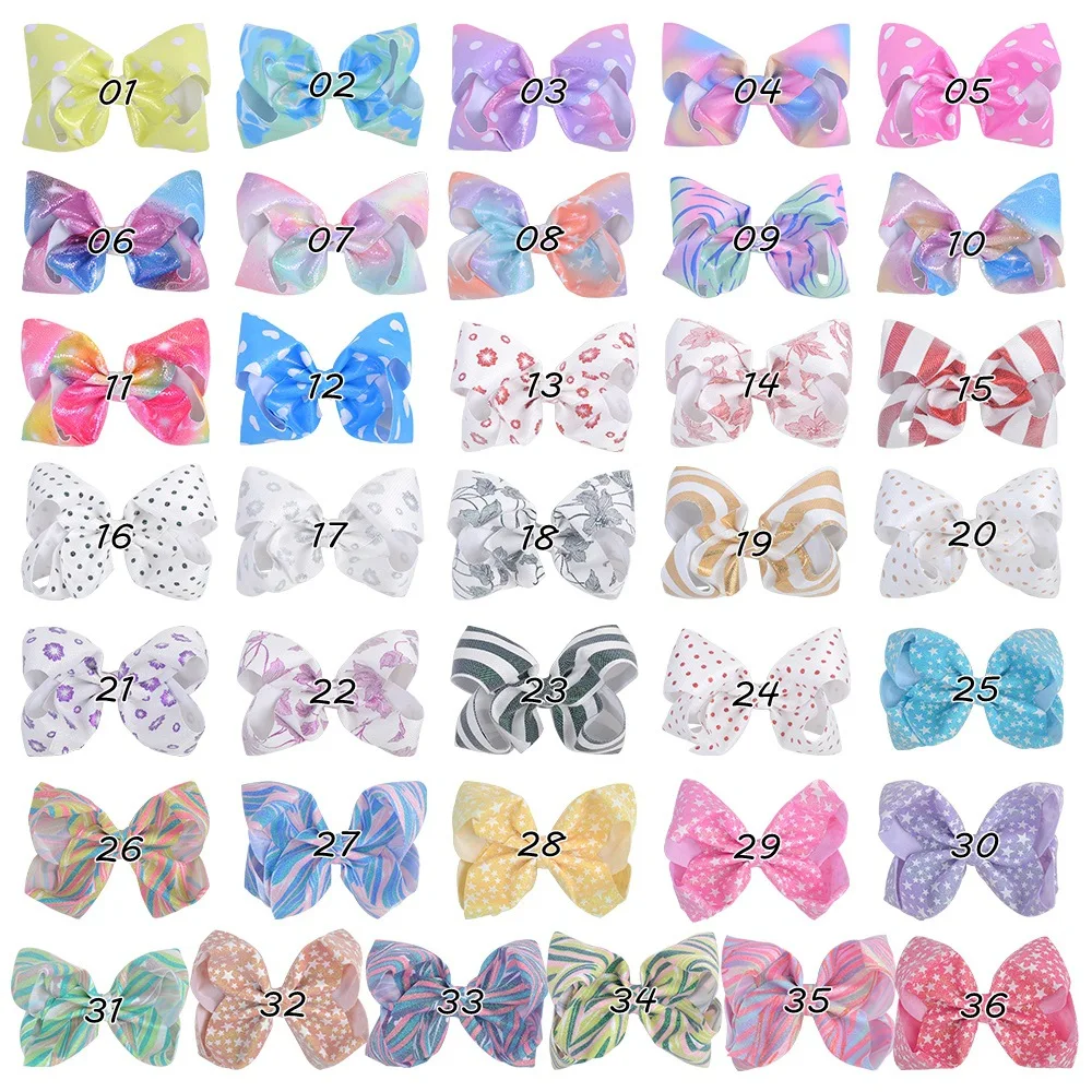 10 pcs/lot 6.9 inch New Cute Printed Bow with Hair Clips Fabric Ribbed Children hair accessories 36 colors |