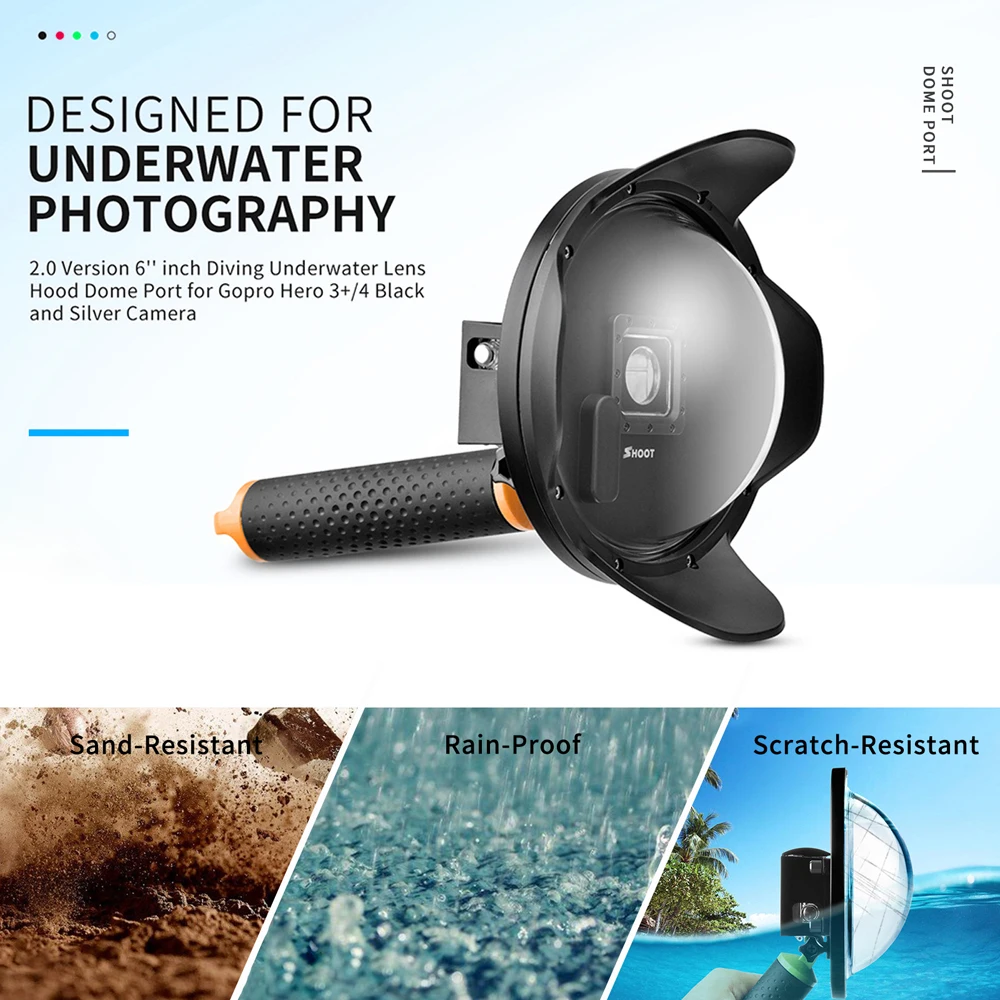 Стрелять 2 0 6 дюймов купол Порты и разъёмы для экшн Камеры GoPro HERO 4 3 + черный