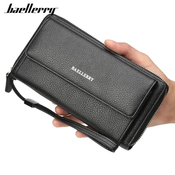 

Baellerry Wallet Men Clutch Wallets Zipper Large Capacity Hand Strap Men Wallet Luxurious PU Leather Business Solid Male Purses