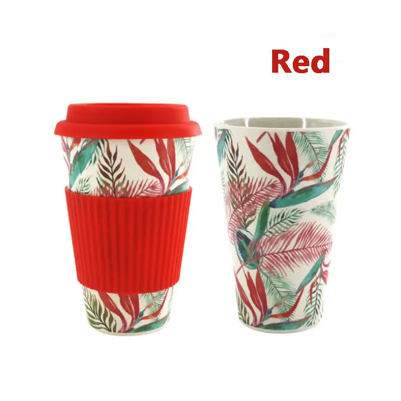 Дорожный многоразовый бамбуковый кофейный стаканчик экологически чистые кофейные кружки чашка для напитков с силиконовой крышкой домашняя офисная чашка - Цвет: Красный