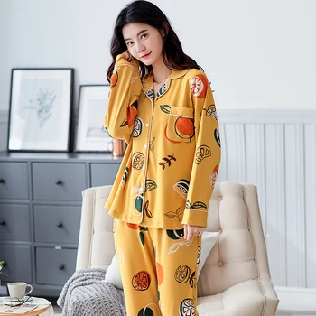 

Large Size Pajamas Set Pure Cotton Sleepwear Ladies Comfortable Nighty Turn-Down Collar Pijama Mujer Nightwer Women's Pyjamas