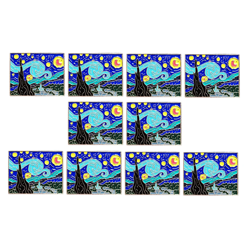 

10pcs/Lot Cartoon Golden Van Gogh Oil Painting Starry Sun Moon Enamel Brooches Jewelry Badge Wish Pin For Women Custom Gift