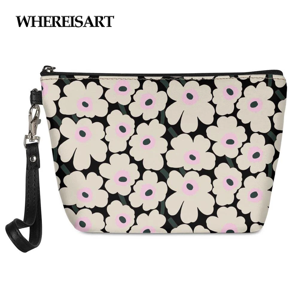 

WHEREISART Poppy Flower Print Make Up Bags for Women Stylish Femme Cosmetic Bags for Make Up Small Female Wash Toiletry Case