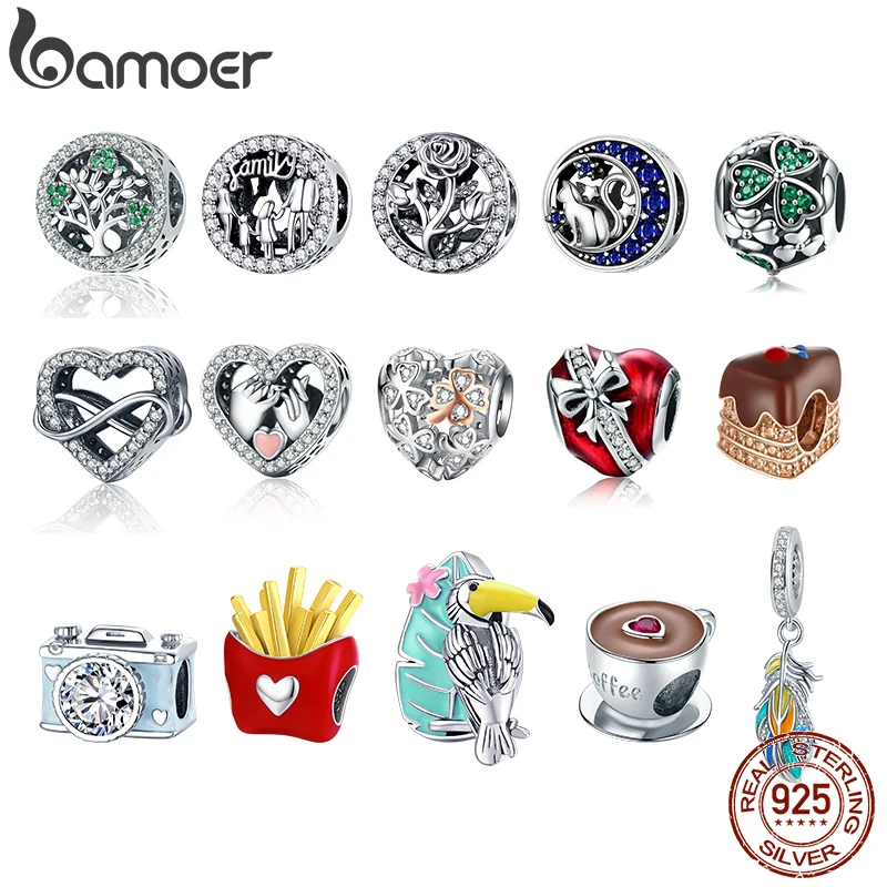 Bangle Metal-Beads Jewelry-Making 925 Bracelet Family Charm Bamoer Original Gifts DIY