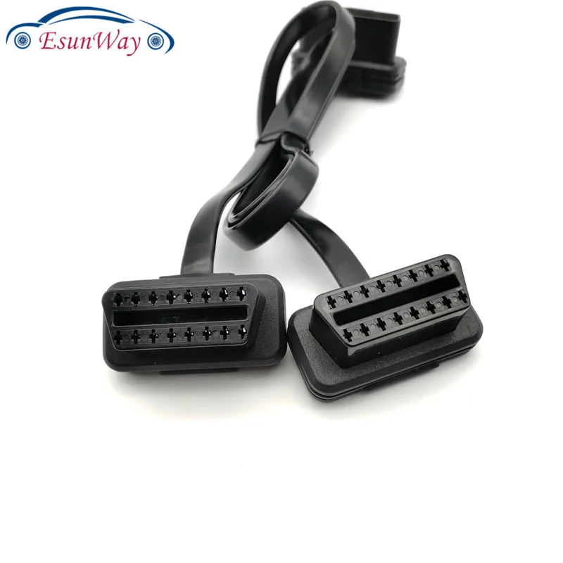 50 шт./лот! Плоский и тонкий кабель лапша как стандарт OBDII OBD II 2 OBD2 16 Pin ELM327 штекер