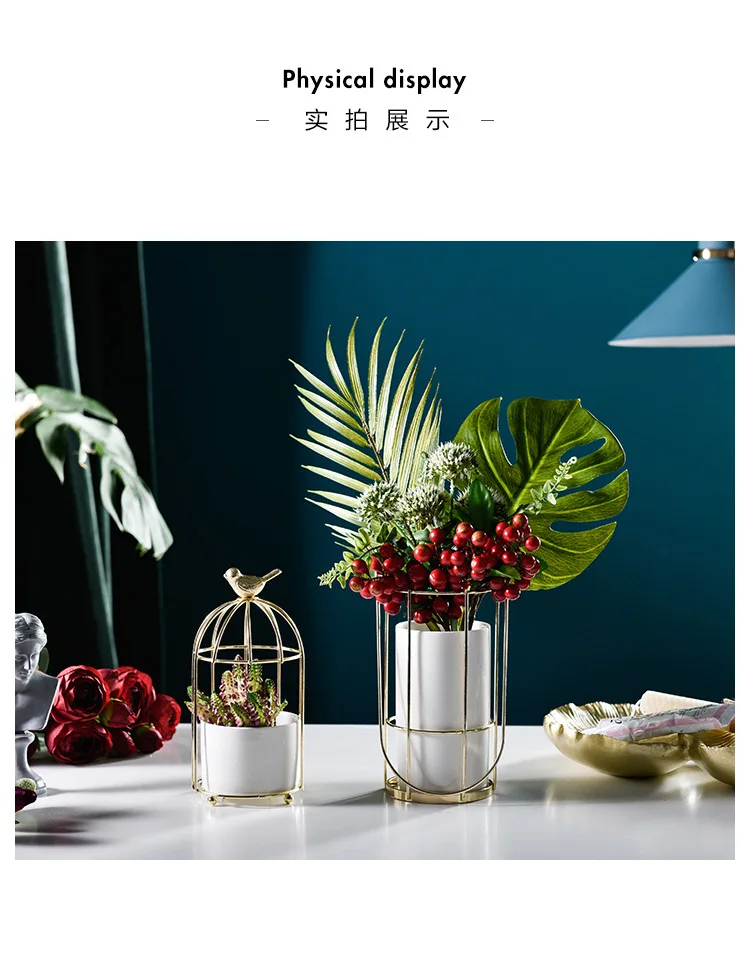 Birdcage iron Vase Ceramic flower Pot green plant simulation flower decoration Ornament