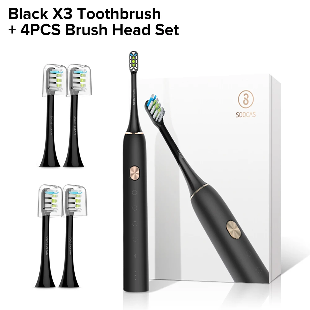 X3 Black Add 4 Brush Xiaomi Mijia SOOCAS X3 X1 звуковая электрическая зубная щетка Ультра звуковая Автоматическая обновленная зубная щетка Беспроводная заряжаемая водонепроницаемая - Цвет: X3 Black Add 4 Brush