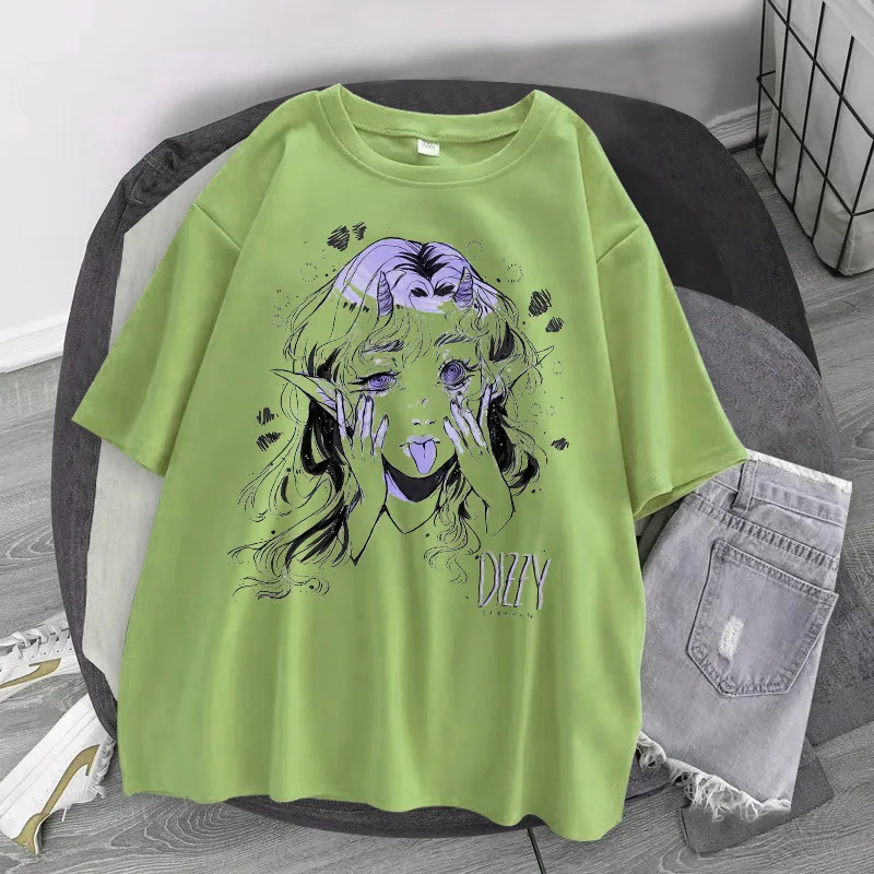 Women Casual Tshirt White Cartoon Funny Girl Printed Streetwear Female Tops Tee Short Sleeve Fashion T Shirt Hip Hop Clothes