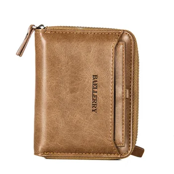 

Baellerry Short Men Wallet PU Leather Brand Mens Coin Purse Vintage Card Holder Zipper Cross Vertical Wallets for Men Money Bag