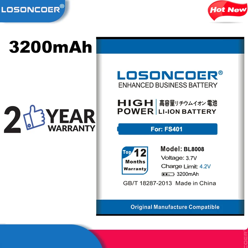 LOSONCOER 3200 мАч BL8008 Высококачественный аккумулятор для Fly W0F96 FS401 Stratus 1 сменный