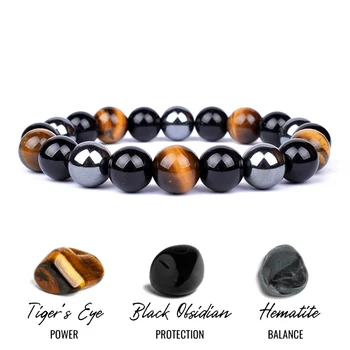 Natural Tiger Eye Obsidian Hematite Beads Bracelets Men Magnetic Health Protection Balance Bracelets Women Healing Soul Jewelry