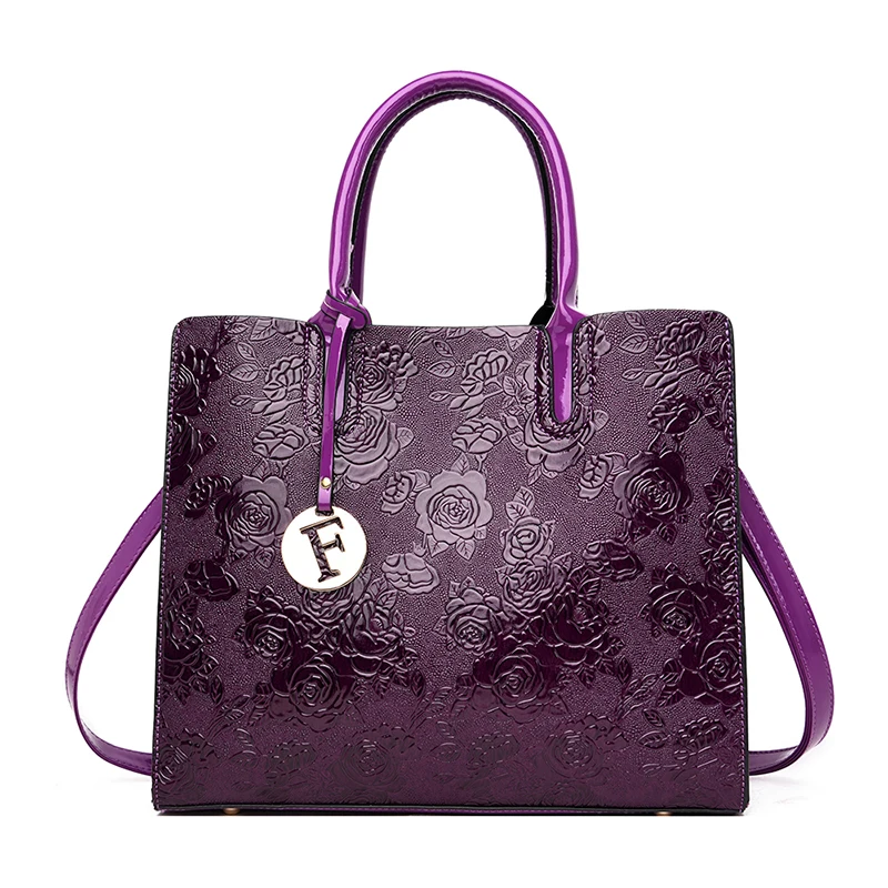 Стиль Роскошные сумки женские сумки дизайнерские розовые цветы на плечо сумки через плечо для женщин 2 набор Tote Сумочка клатч кошелек - Цвет: Фиолетовый