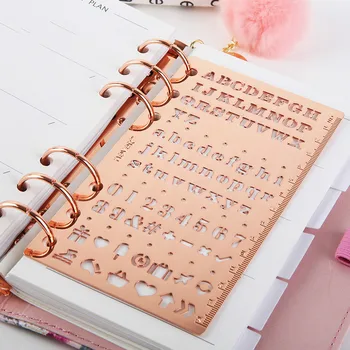 

Rose Gold Stencils Ruler Notebook Diary Metal Ruler Scrapbooking drawing Kawaii Stationery Store office & school supplies
